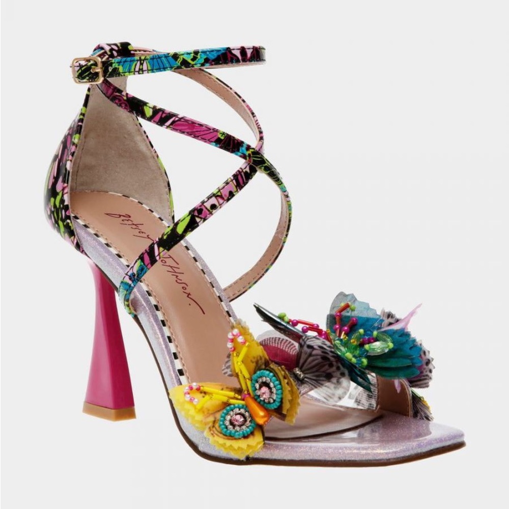 NWOB Betsey Johnson Everlee Butterfly Applique Ankle Strap Sandals
